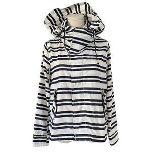 Zara Basic Z1975 Denim Striped Nautical Rain Jacket Womens XS‎ Blue White